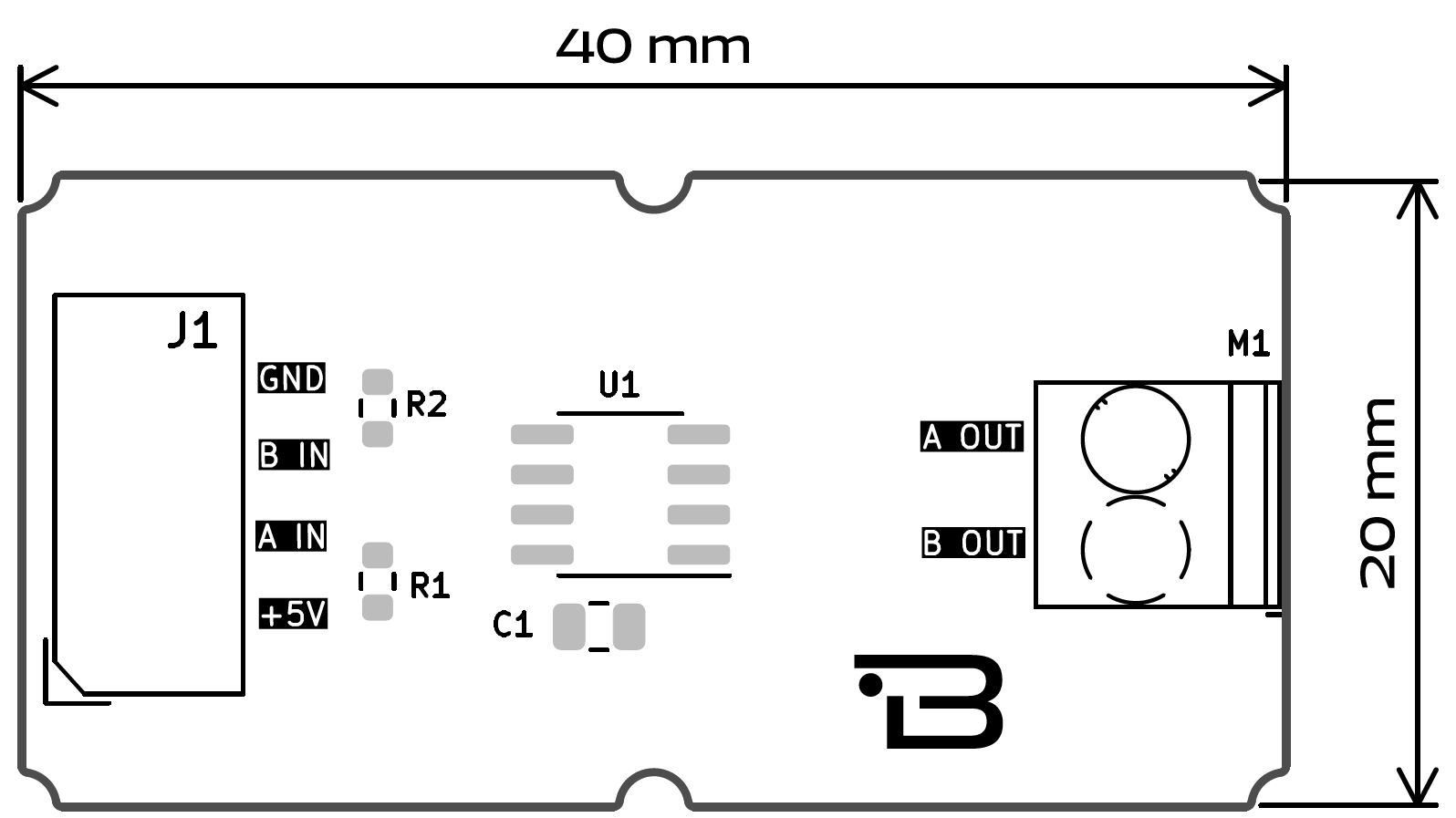 Boardoza BA6208 Motor Driver Board dimensions