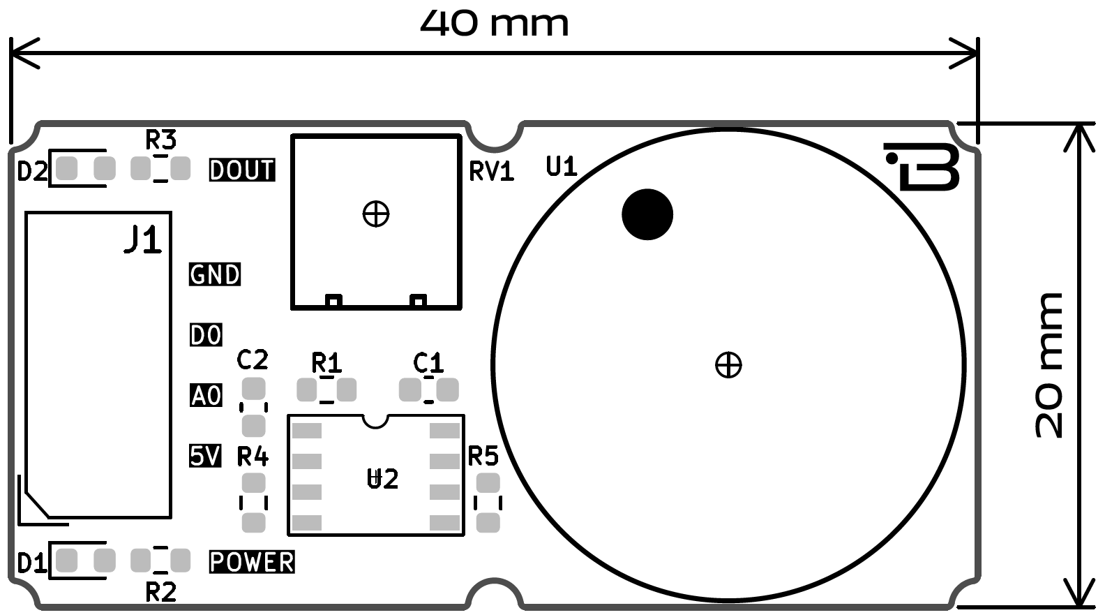 Boardoza MQ4 Methane Gas Sensor Board dimensions