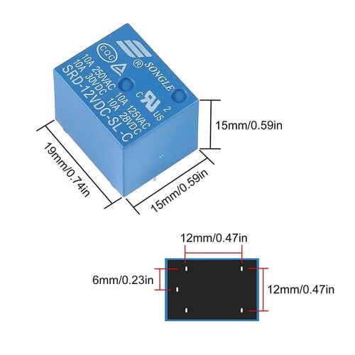 12V 10A Single Contact Relay SRD-12VDC-SL-C - 6