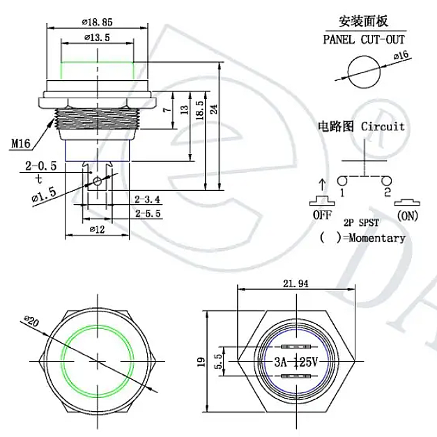 16mm Metal Basmalı Buton Yeşil - 4