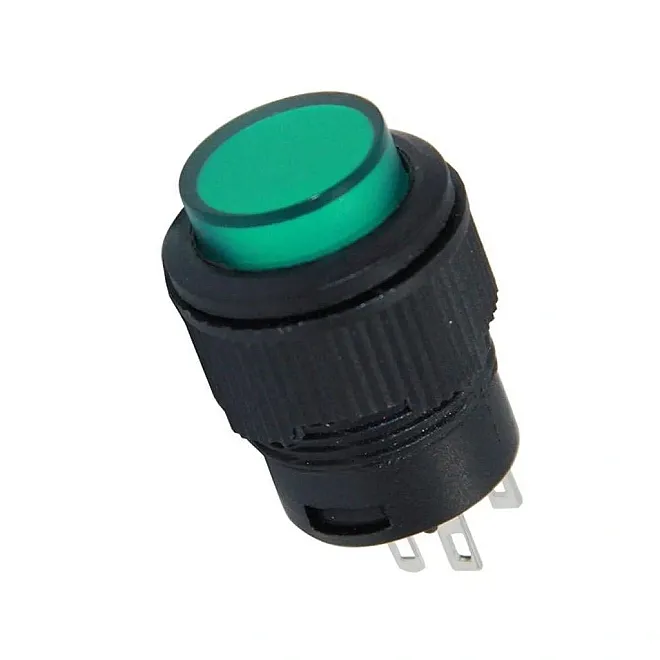 16mm Plastic LED Anlık Basmalı Buton Yeşil - 1