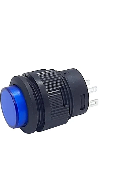 16mm Plastic LED Kalıcı Basmalı Buton Mavi ON-OFF - 1