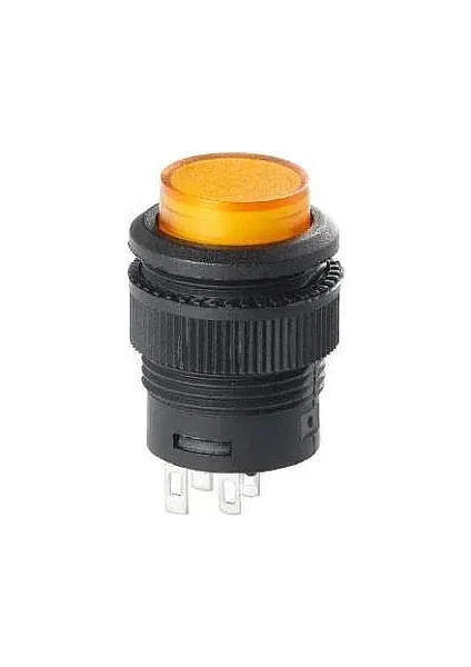 16mm Plastic LED Kalıcı Basmalı Buton Sarı ON-OFF - 1