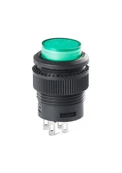 16mm Plastic LED Kalıcı Basmalı Buton Yeşil ON-OFF - 1