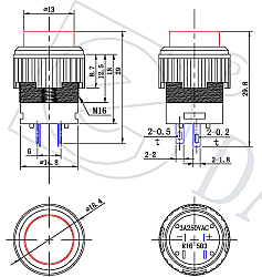 16mm Plastic LED Kalıcı Basmalı Buton Yeşil ON-OFF - 2