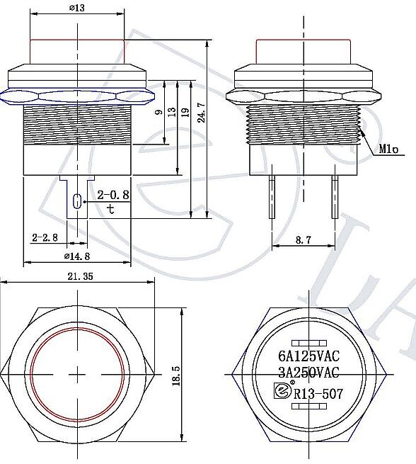 16mm Plastik Basmalı Buton Siyah - 2