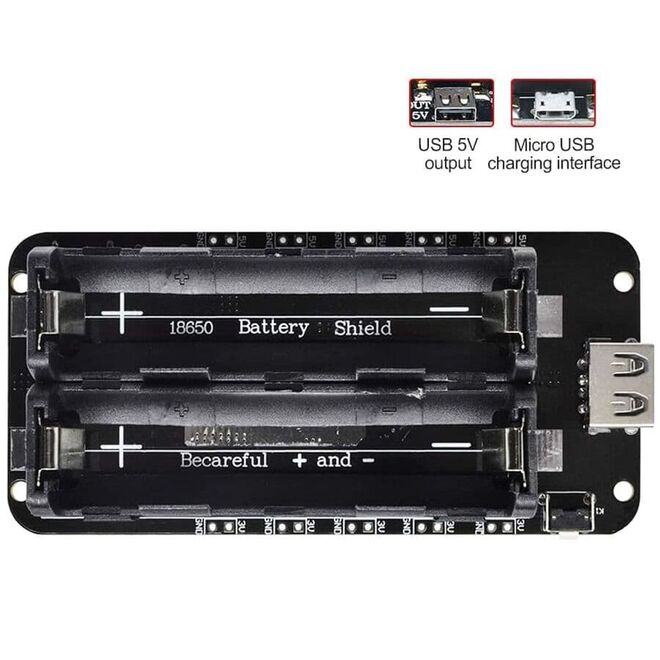 2-Way Switched 18650 Lithium Battery Holder V8 Micro USB - 5