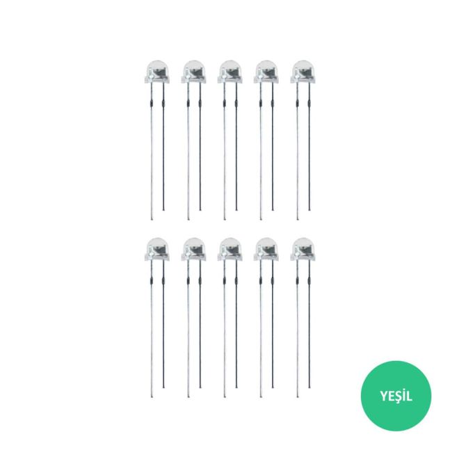 4.8 mm Şeffaf Mantar Yeşil Led Paketi - 10 Adet - 1