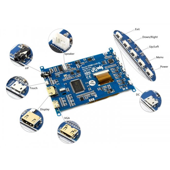 WaveShare 5 Inch HDMI Rezistif Dokunmatik LCD (Çoklu Sistem) - 800x480 (G) - 8