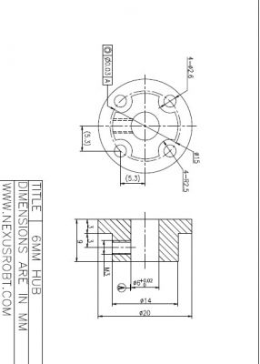 6mm Aluminum Hub for 48mm Aluminum Omni Wheel 18022 - 5