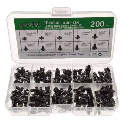 6x6 Tact Switch 4 Pin Button Set - 200 Pieces (10 Different Sizes) - 2