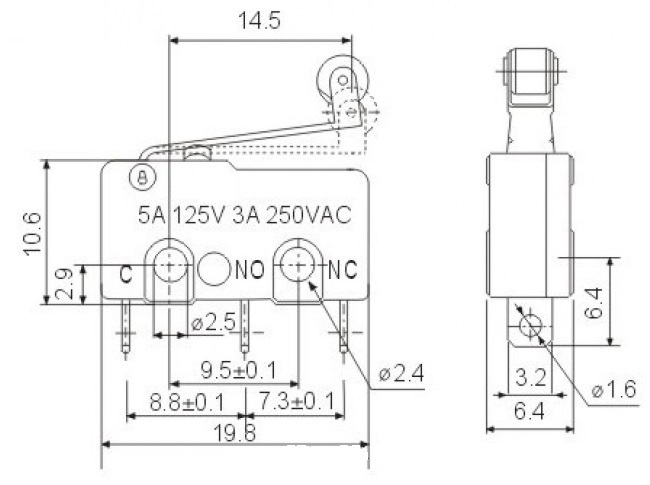 Micro Switch with Roller 5A 250V