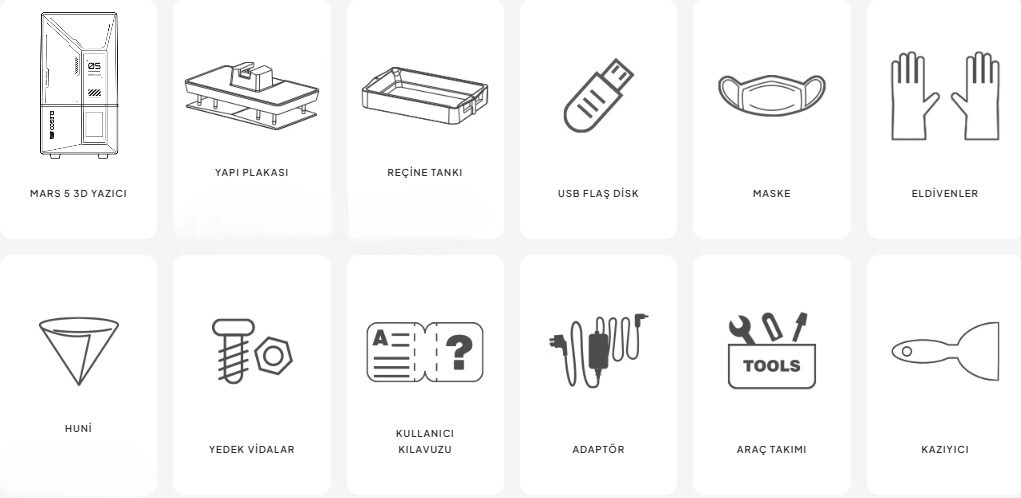 Elegoo Mars 5 9K 3D Yazıcı Paket İçeriği