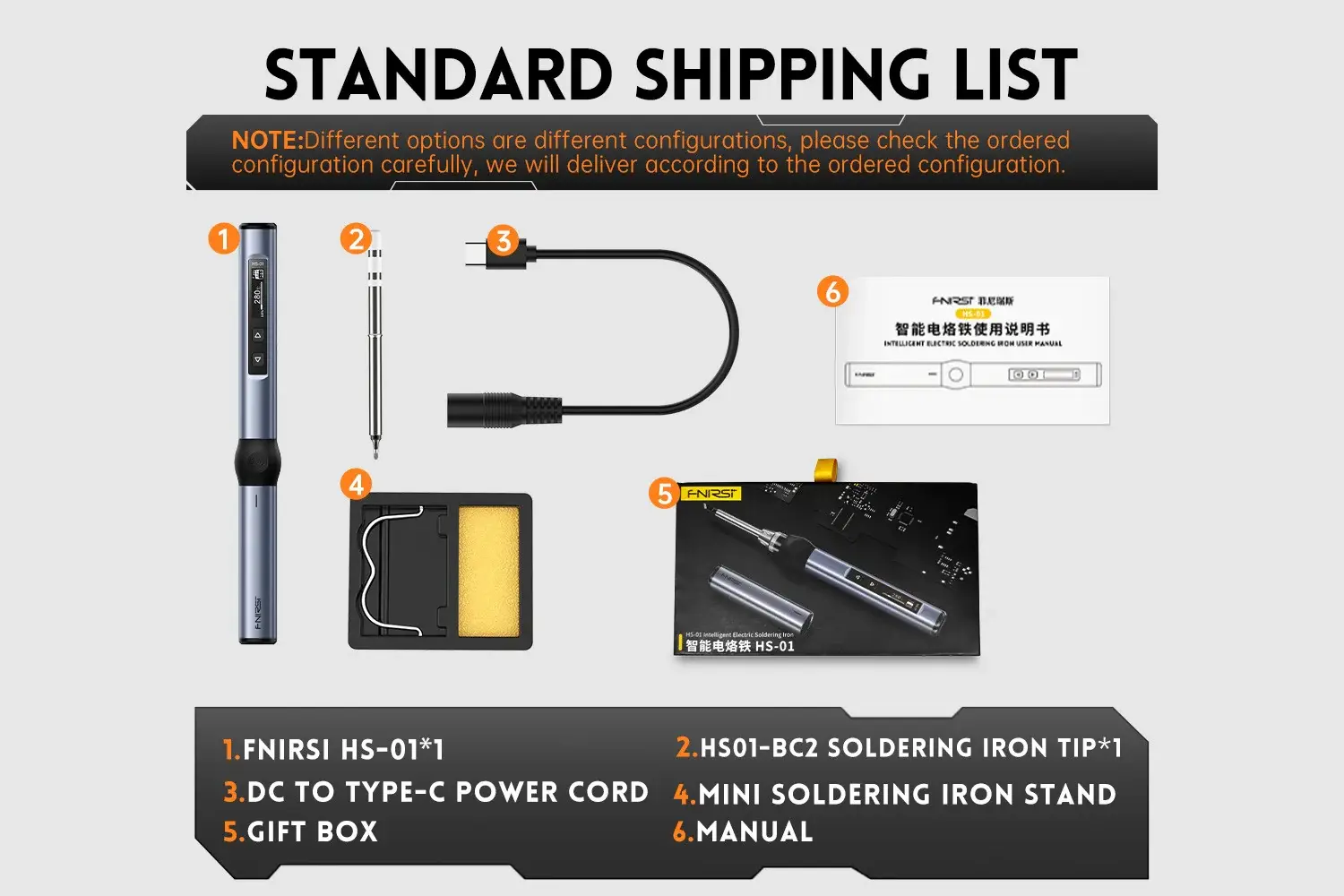 Fnirsi HS01 65W Smart Pen Soldering Iron with Adapter – 6 Soldering Tips