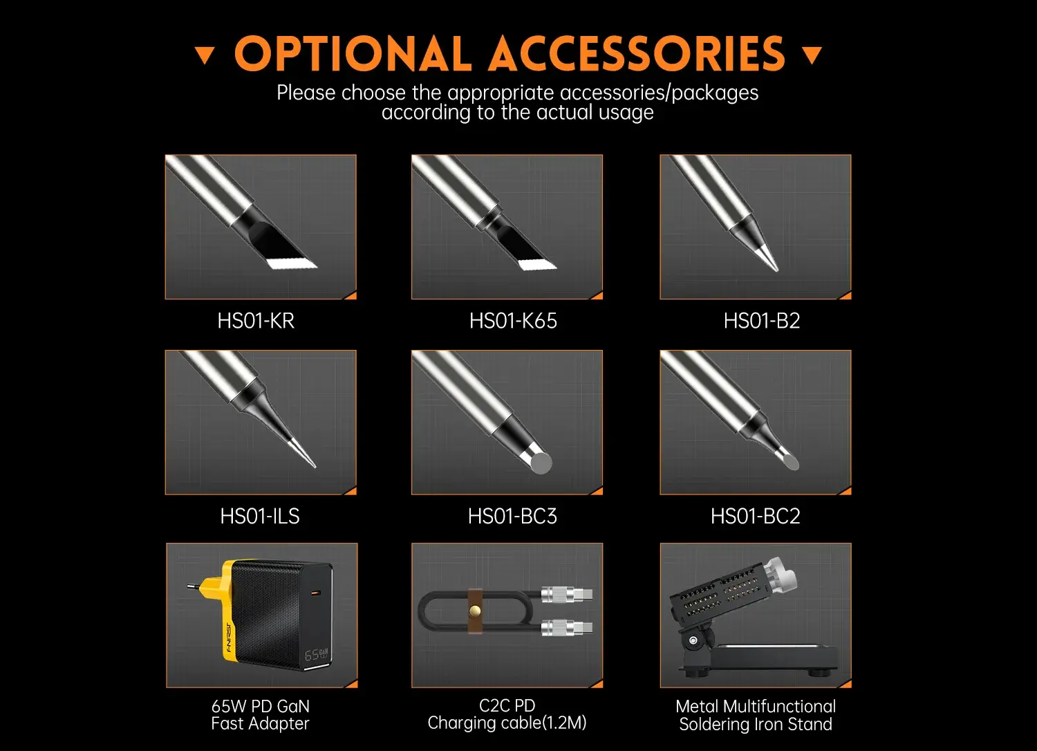 Fnirsi HS01 65W Smart Pen Soldering Iron with Adapter – 6 Soldering Tips