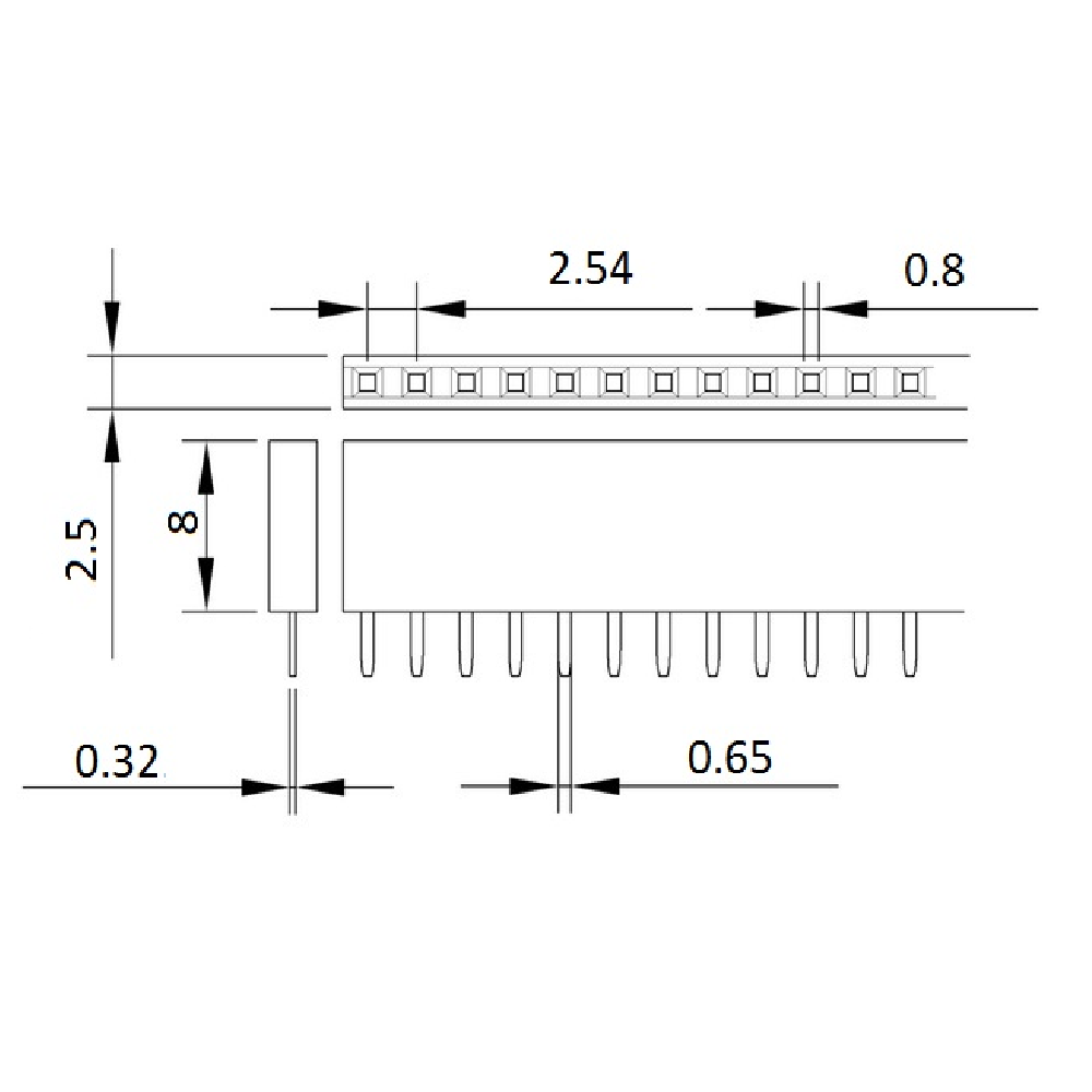 dişi pin header boyutları
