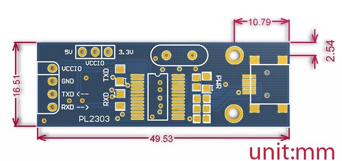 pl2303 usb uart dönüştürücü kartı boyutları
