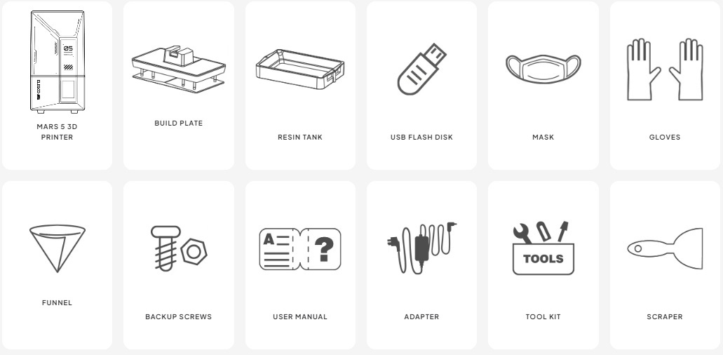 Elegoo Mars 5 9K 3D Printer Package İnclude