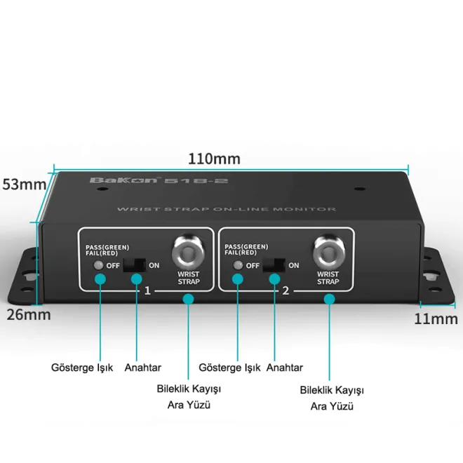 Bakon BK518-2 Bileklik Topraklama Mönitör - Çift Giriş - 4
