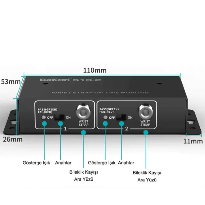 Bakon BK518-2 Wrist Strap Grounding Monitor - Dual Input - 4