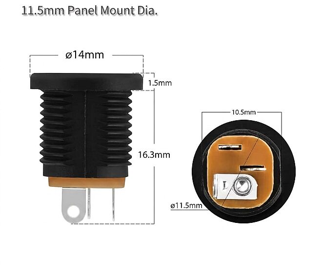 DC Güç Jakı 2.5mm Pano Montaj Yuvarlak Somunlu - 2
