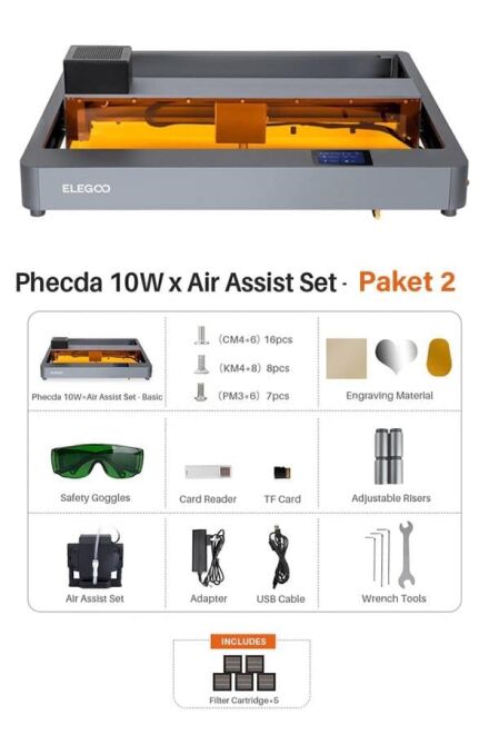 Elegoo Phecda Lazer Gravür ve Kesici (10W) - Paket 2 - 1