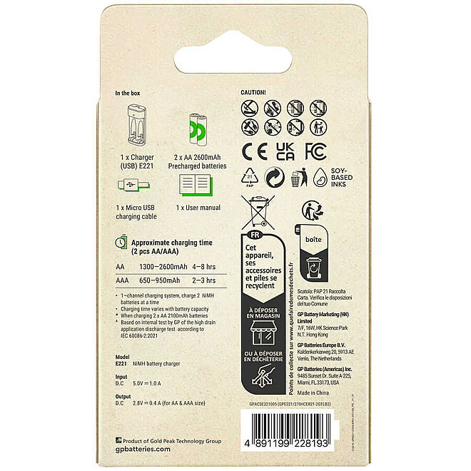 GP E221 USB Pil Şarj Cihazı 2 Adet 2600 AA Kalem Pilli Set - 4