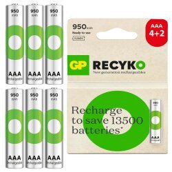 GP ReCyko NiMH AAA 950mAh Rechargeable Triple-A Battery - 6 Pack - 2
