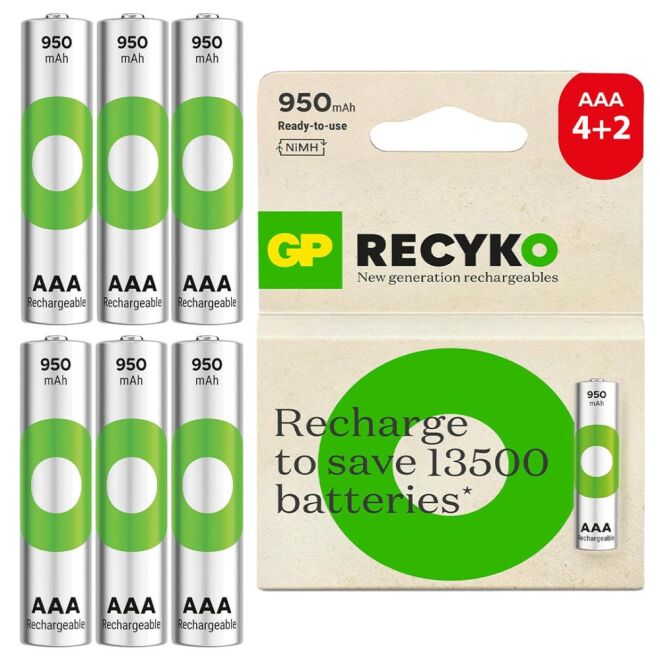 GP ReCyko NiMH AAA 950mAh Rechargeable Triple-A Battery - 6 Pack - 2