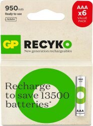 GP ReCyko NiMH AAA 950mAh Rechargeable Triple-A Battery - 6 Pack - GP
