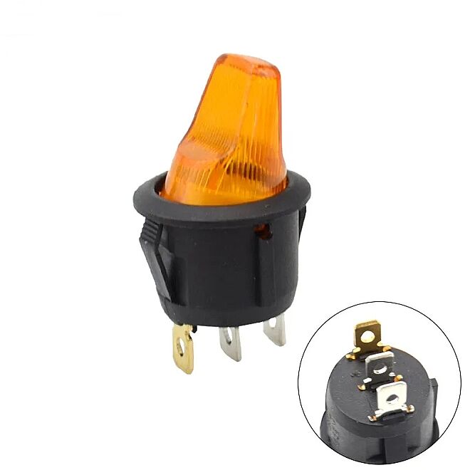 KCD1 Yuvarlak Işıklı Mandal Anahtar Sarı 12V - 1