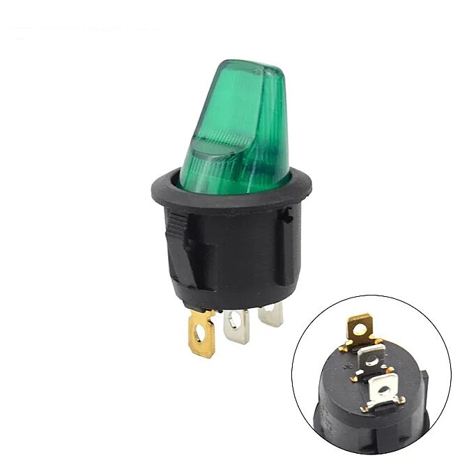 KCD1 Yuvarlak Işıklı Mandal Anahtar Yeşil 12V - 1