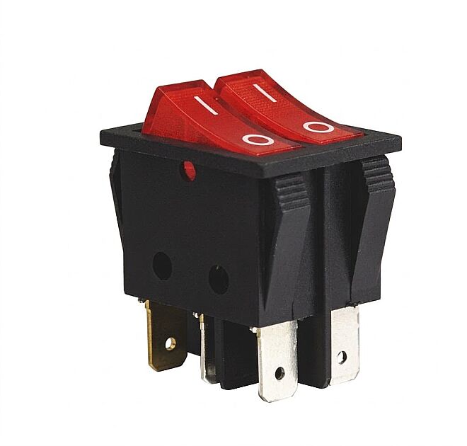 KCD4 Çiftli Işıklı Anahtar Kırmızı 220V - 1