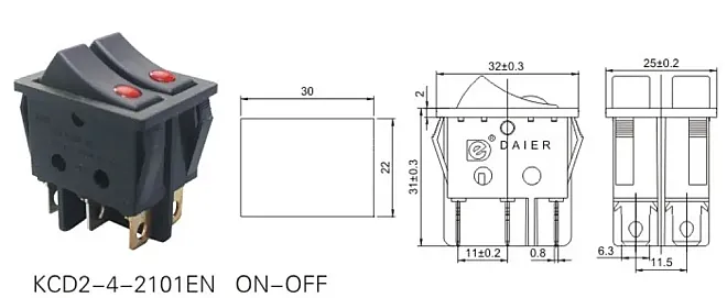 KCD2 Çiftli Nokta Işıklı Anahtar 220V - 2