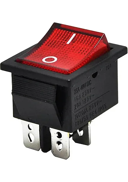 KCD2 Orta Boy Işıklı Anahtar Kırmızı ON-OFF 4P 220V - 1