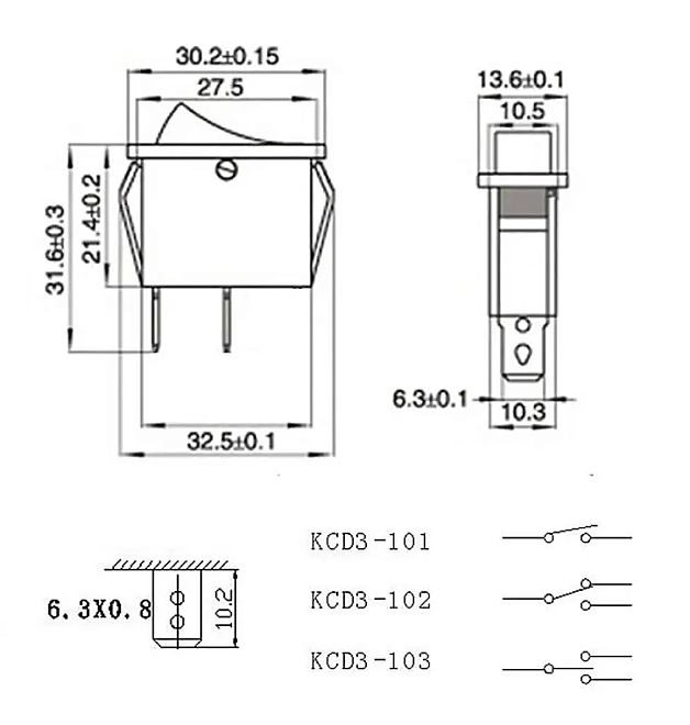 KCD3 Dar Işıksız Anahtar Kırmızı Buton 2P - 2