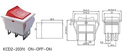 KCD4 Geniş Işıklı Anahtar ON-OFF-ON Kırmızı - 2