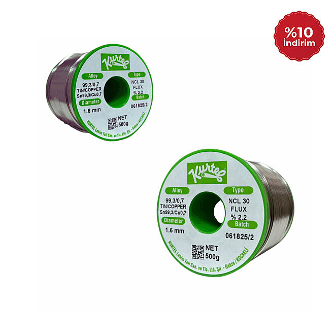 Kurtel Sn99.3 / Cu 0,7 Kurşunsuz (NoClean) Lehim Teli (500 gr Makara) 1,60 mm - 1