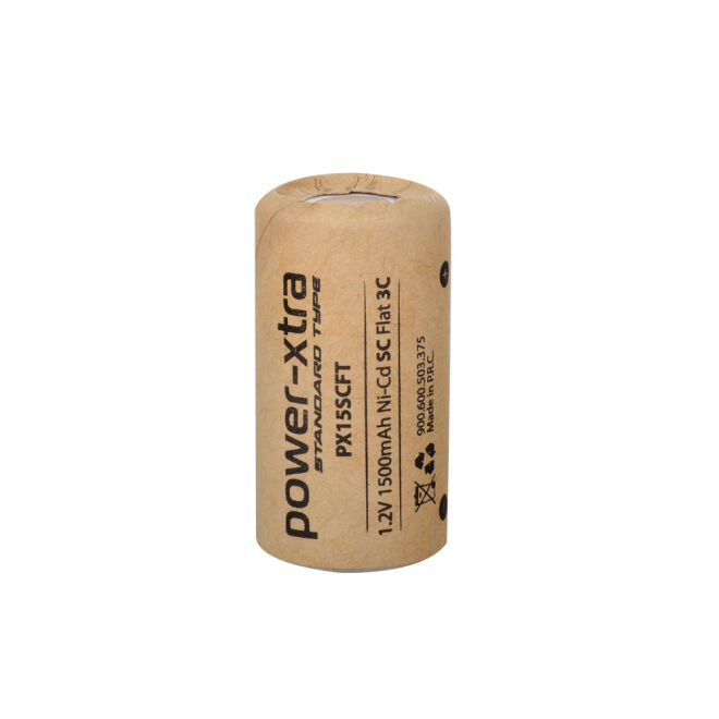 Power-Xtra PX15SCFT 1.2V 1500mAh Ni-Cd Rechargeable Battery - Flat Top - 3C - 1