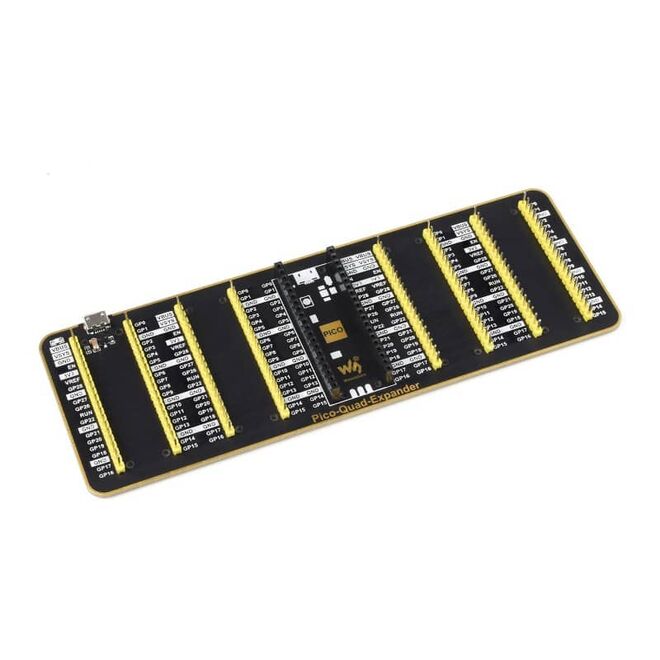 Quad GPIO Expander for Raspberry Pi Pico - Four Sets of Male Headers - USB Power Connector - 2