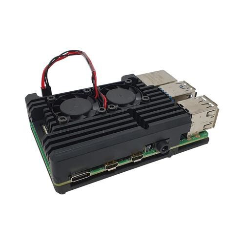 Raspberry Pi 4 Alüminyum Çift Fanlı Muhafaza Kutusu - Siyah - 1