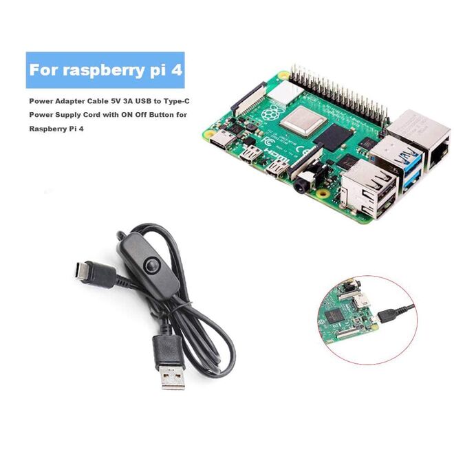 Raspberry Pi 4 Type C 5V 3A On-Off Anahtarlı Güç Kablosu - 1 Metre - 4