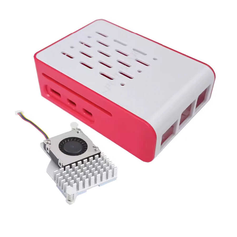 Raspberry Pi 5 Fanlı Muhafaza Kutusu - Kırmızı Beyaz