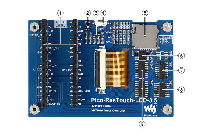 Raspberry Pi Pico 3.5inç Dokunmatik Ekran Modülü - 65K Colors, 480×320, SPI - 2