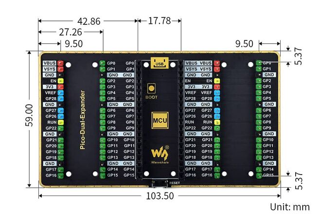 Raspberry Pi Pico için İkili GPIO Genişletici - İki Set Erkek Header - 5