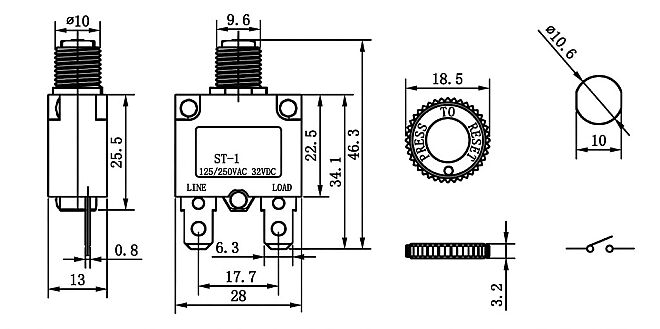 Resetlenebilir Devre Kesici 7A 125/250VAC 32VDC - 2