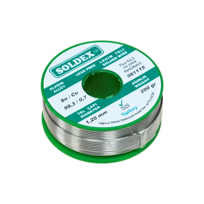 Soldex 1.20 mm 200 g Kurşunsuz Lehim Teli (%99,3 Sn / %0,7 Cu) - 1