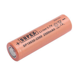SUPEX 18650 3.7V 2500mAh Li-ion Rechargeable Battery Flat Top - 1