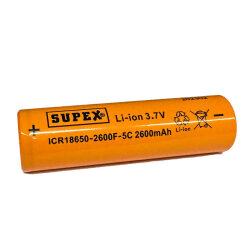 SUPEX 18650 3.7V 2600mAh Li-ion Şarjlı Pil - Kutup Başsız - Supex