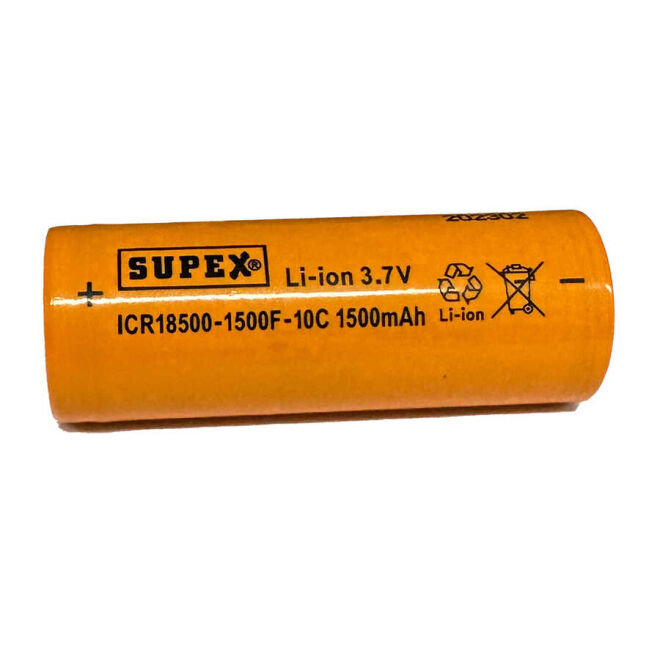 SUPEX ICR18500 1500mAh Li-Ion Rechargeable Battery - Flat Top - 1